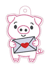 Load image into Gallery viewer, Love Piggy Heart snap tab and eyelet fob set (single and multi files included) machine embroidery design DIGITAL DOWNLOAD