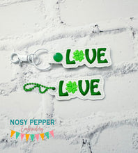 Load image into Gallery viewer, Love Shamrock snap tab and eyelet fob (single and multi files included) machine embroidery file DIGITAL DOWNLOAD