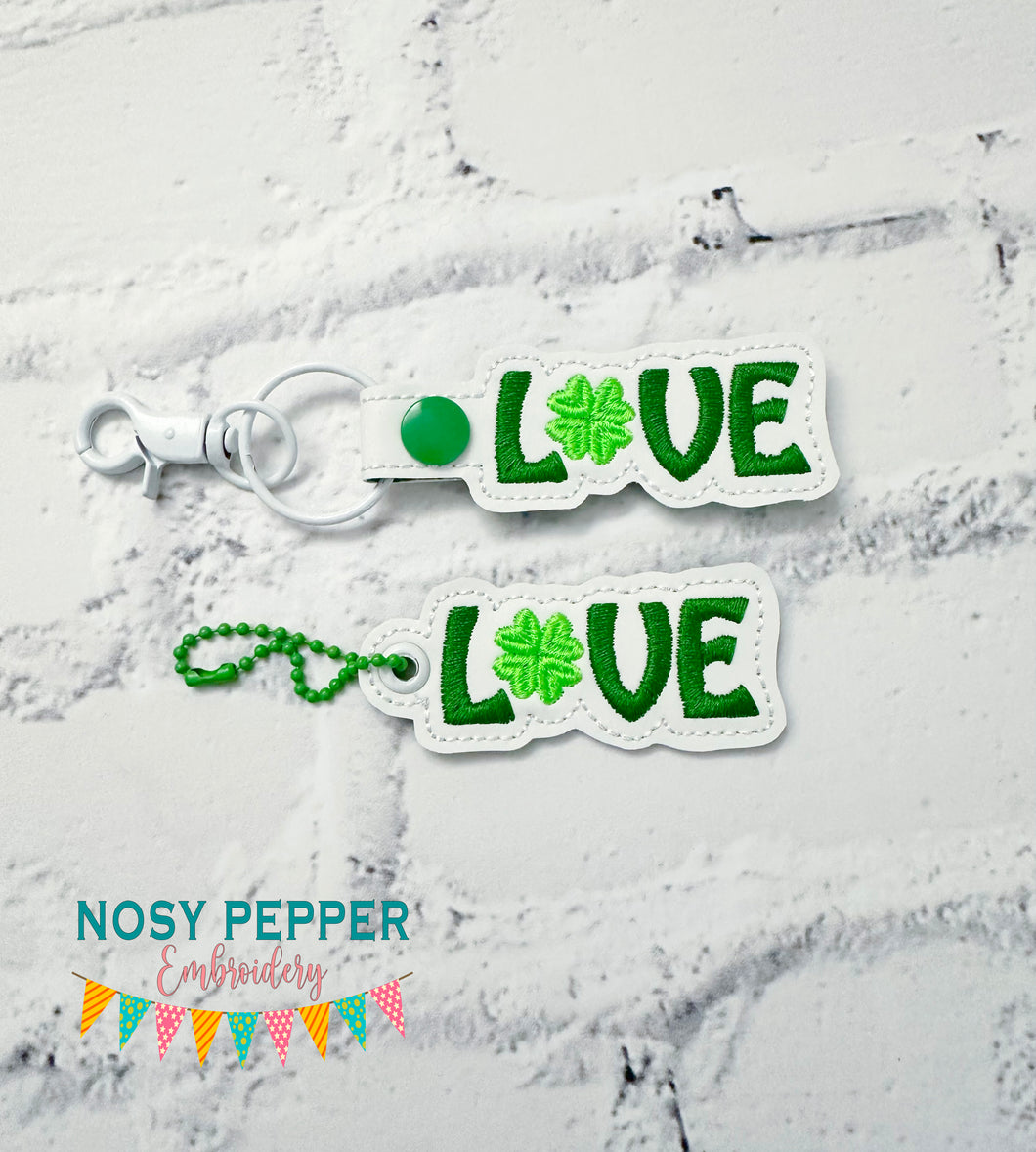 Love Shamrock snap tab and eyelet fob (single and multi files included) machine embroidery file DIGITAL DOWNLOAD