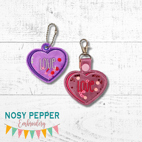 Love shaker snap tab and eyelet fob DEC 24 Patreon Bundle (single and multi files included) machine embroidery file DIGITAL DOWNLOAD