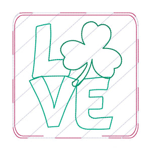 Love Shamrock raw edge applique mug rug machine embroidery design (4 sizes, envelope and turned styles included) DIGITAL DOWNLOAD