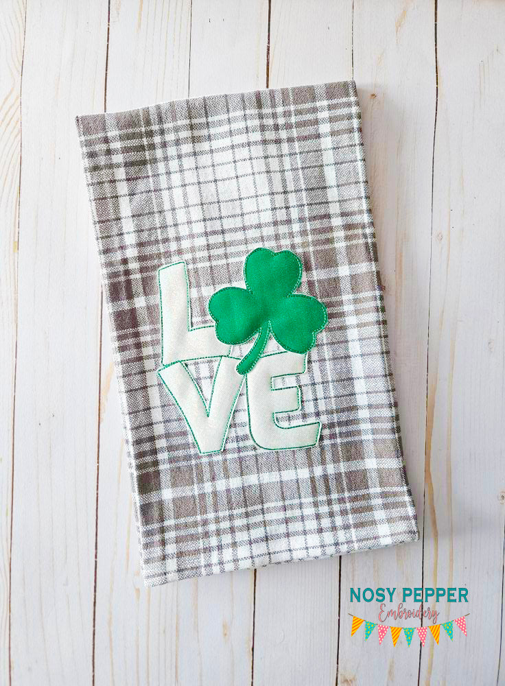 Love Shamrock raw edge applique machine embroidery design (5 sizes included) DIGITAL DOWNLOAD