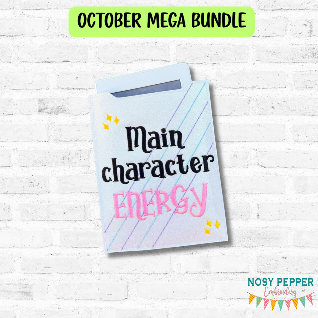 Main Character Energy reader sleeve (3 sizes included) machine embroidery design DIGITAL DOWNLOAD