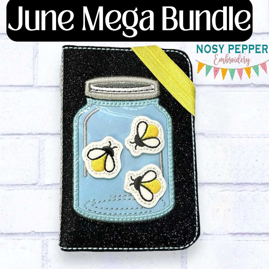 Mason Jar applique shaker Notebook Cover with firefly felties (2 sizes available) machine embroidery design DIGITAL DOWNLOAD