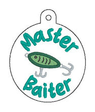 Load image into Gallery viewer, Master Baiter snap tab and eyelet fob set (single and multi files included) machine embroidery design DIGITAL DOWNLOAD