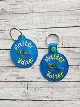 Load image into Gallery viewer, Master Baiter snap tab and eyelet fob set (single and multi files included) machine embroidery design DIGITAL DOWNLOAD