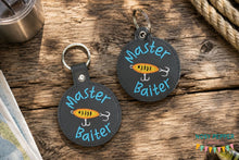 Load image into Gallery viewer, Master Baiter snap tab and eyelet fob set (single and multi files included) machine embroidery design DIGITAL DOWNLOAD