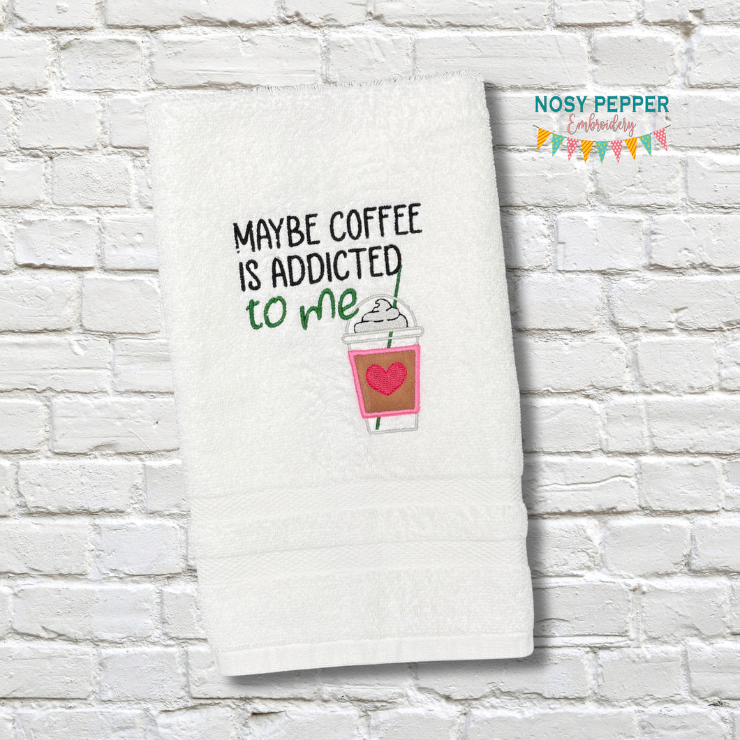 Maybe Coffee applique machine embroidery design (4 sizes included) DIGITAL DOWNLOAD