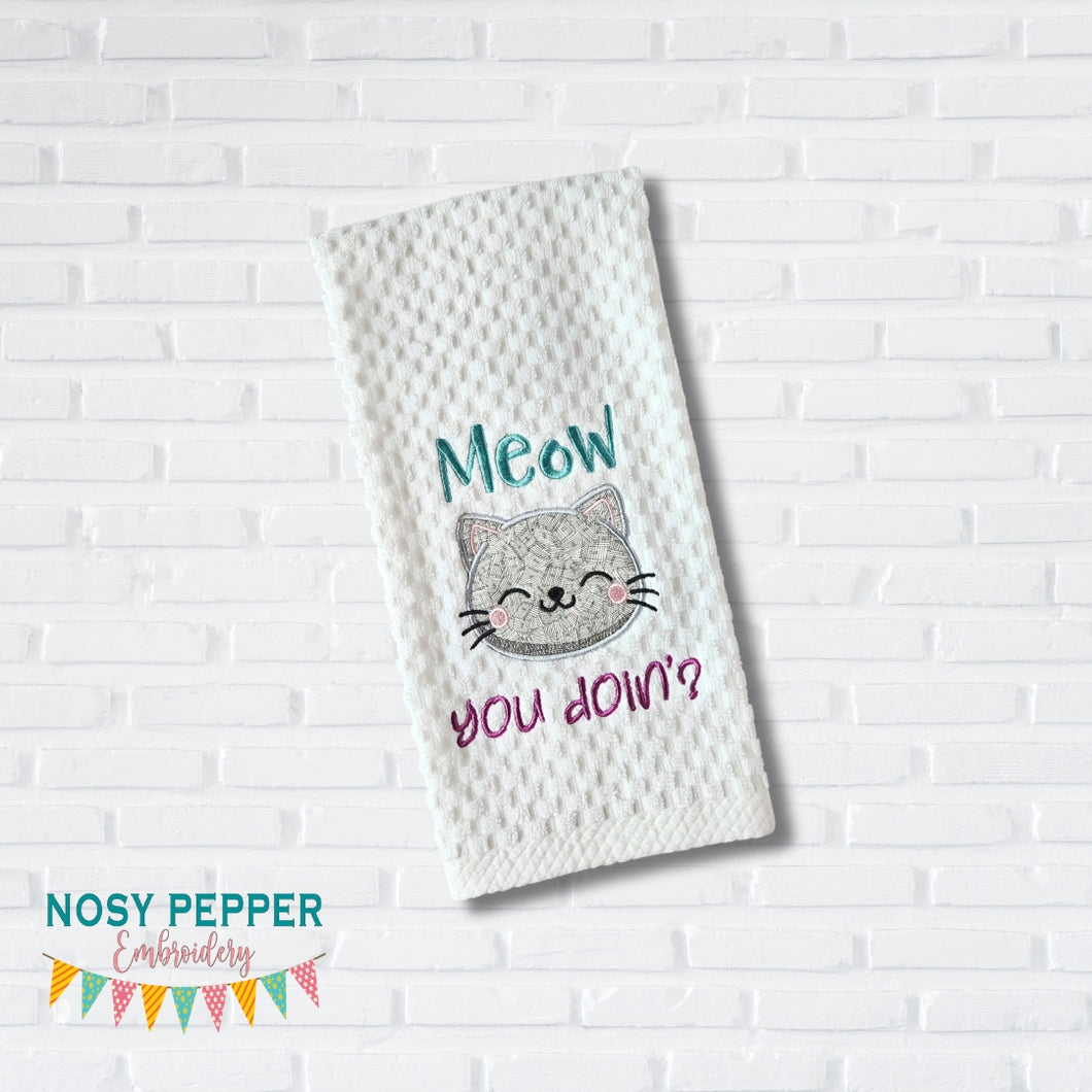Meow You Doin applique machine embroidery design (4 sizes included) DIGITAL DOWNLOAD