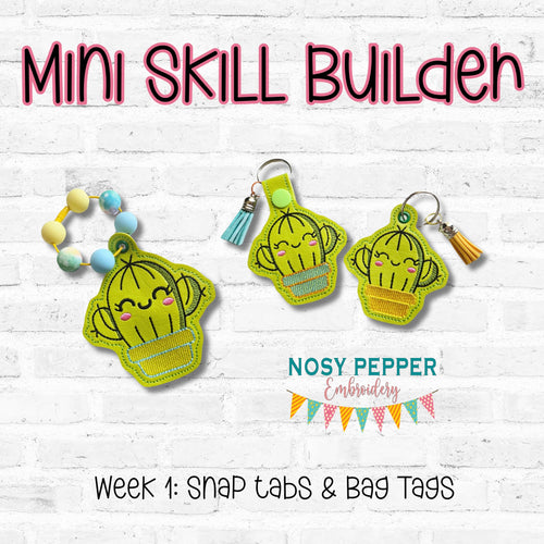 Happy Cactus sketchy set machine embroidery designs 2025 Summer Mini Skill Builder Bundle (includes bookmark/bag tag/ornament, eyelet fob and snap tab) DIGITAL DESIGN