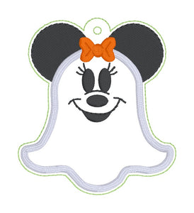 Mouse Girl Ghost applique bag tag/bookmark/ornament machine embroidery design DIGITAL DOWNLOAD