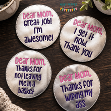 Load image into Gallery viewer, Dear Mom/Mum Coaster set (2 versions available: US &amp; UK versions) includes 4 designs machine embroidery design DIGITAL DOWNLOAD