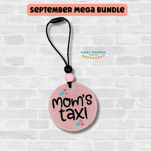 Mom's Taxi double sided car tag machine embroidery design DIGITAL DOWNLOAD