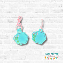 Load image into Gallery viewer, Floral Monogram Frame snap tab and eyelet fob set (single and multi files included) machine embroidery design DIGITAL DOWNLOAD