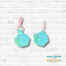 Load image into Gallery viewer, Floral Monogram Frame snap tab and eyelet fob set (single and multi files included) machine embroidery design DIGITAL DOWNLOAD