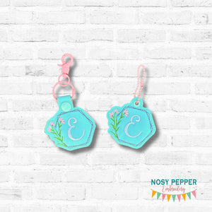 Floral Monogram Frame snap tab and eyelet fob set (single and multi files included) machine embroidery design DIGITAL DOWNLOAD