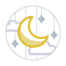 Load image into Gallery viewer, Moon applique envelope style Mug rug  machine embroidery design (5 sizes included) DIGITAL DOWNLOAD