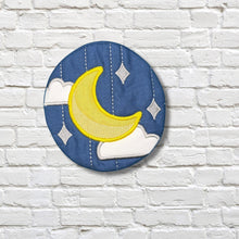 Load image into Gallery viewer, Moon applique envelope style Mug rug  machine embroidery design (5 sizes included) DIGITAL DOWNLOAD