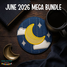 Load image into Gallery viewer, Moon applique envelope style Mug rug  machine embroidery design (5 sizes included) DIGITAL DOWNLOAD