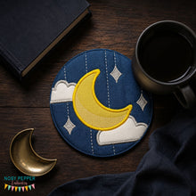 Load image into Gallery viewer, Moon applique envelope style Mug rug  machine embroidery design (5 sizes included) DIGITAL DOWNLOAD