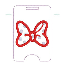 Load image into Gallery viewer, Mouse Bow badge reel case machine embroidery design DIGITAL DOWNLOAD