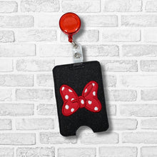 Load image into Gallery viewer, Mouse Bow badge reel case machine embroidery design DIGITAL DOWNLOAD