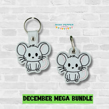 Load image into Gallery viewer, Cute Mouse snap tab and eyelet fob set (single and multi files included) machine embroidery design DIGITAL DOWNLOAD