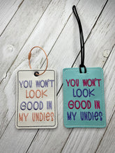 Load image into Gallery viewer, My Undies luggage tag set machine embroidery design DIGITAL DOWNLOAD