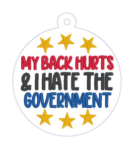 My Back Hurts bag tag/ornament/bookmark machine embroidery design DIGITAL DOWNLOAD