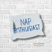 Load image into Gallery viewer, Nap Enthusiast patch (2 sizes included) machine embroidery design DIGITAL DOWNLOAD