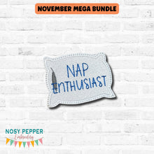 Load image into Gallery viewer, Nap Enthusiast patch (2 sizes included) machine embroidery design DIGITAL DOWNLOAD
