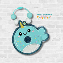 Load image into Gallery viewer, Narwhal Donut applique MAY 2024 MYSTERY BUNDLE bookmark/ornament/bag tag machine embroidery design DIGITAL DOWNLOAD