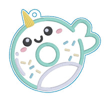 Load image into Gallery viewer, Narwhal Donut applique MAY 2024 MYSTERY BUNDLE bookmark/ornament/bag tag machine embroidery design DIGITAL DOWNLOAD