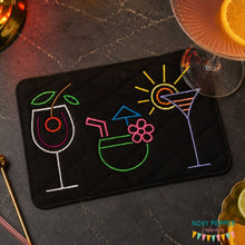 Load image into Gallery viewer, Neon Cocktail mug rug machine embroidery design (4 sizes, envelope and turned styles included) DIGITAL DOWNLOAD