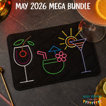 Load image into Gallery viewer, Neon Cocktail mug rug machine embroidery design (4 sizes, envelope and turned styles included) DIGITAL DOWNLOAD