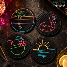 Load image into Gallery viewer, Retro Neon coaster set machine embroidery design (4 designs included) DIGITAL DOWNLOAD