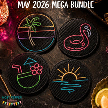 Load image into Gallery viewer, Retro Neon coaster set machine embroidery design (4 designs included) DIGITAL DOWNLOAD