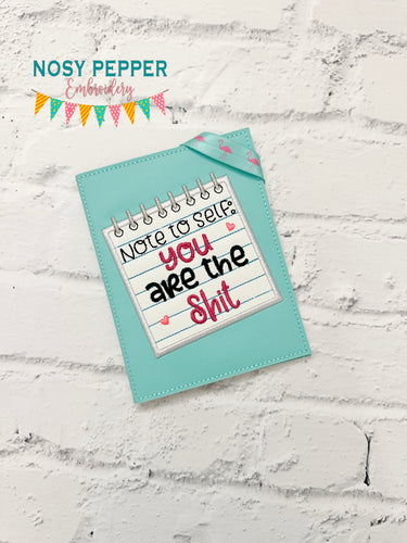 Note To Self applique Notebook Cover (2 sizes available) machine embroidery design DIGITAL DOWNLOAD
