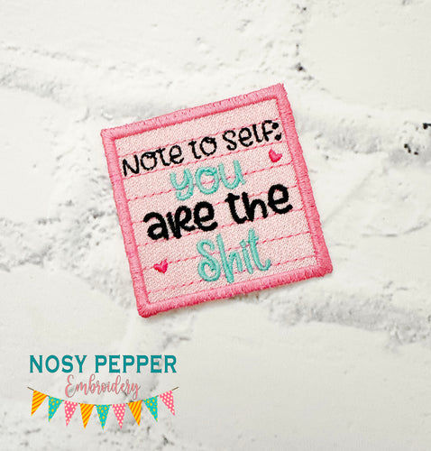 Note To Self patch (2 sizes included) machine embroidery design DIGITAL DOWNLOAD