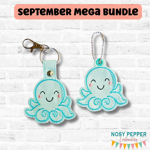 Octopus snap tab and eyelet fob set (single and multi files included) machine embroidery design DIGITAL DOWNLOAD