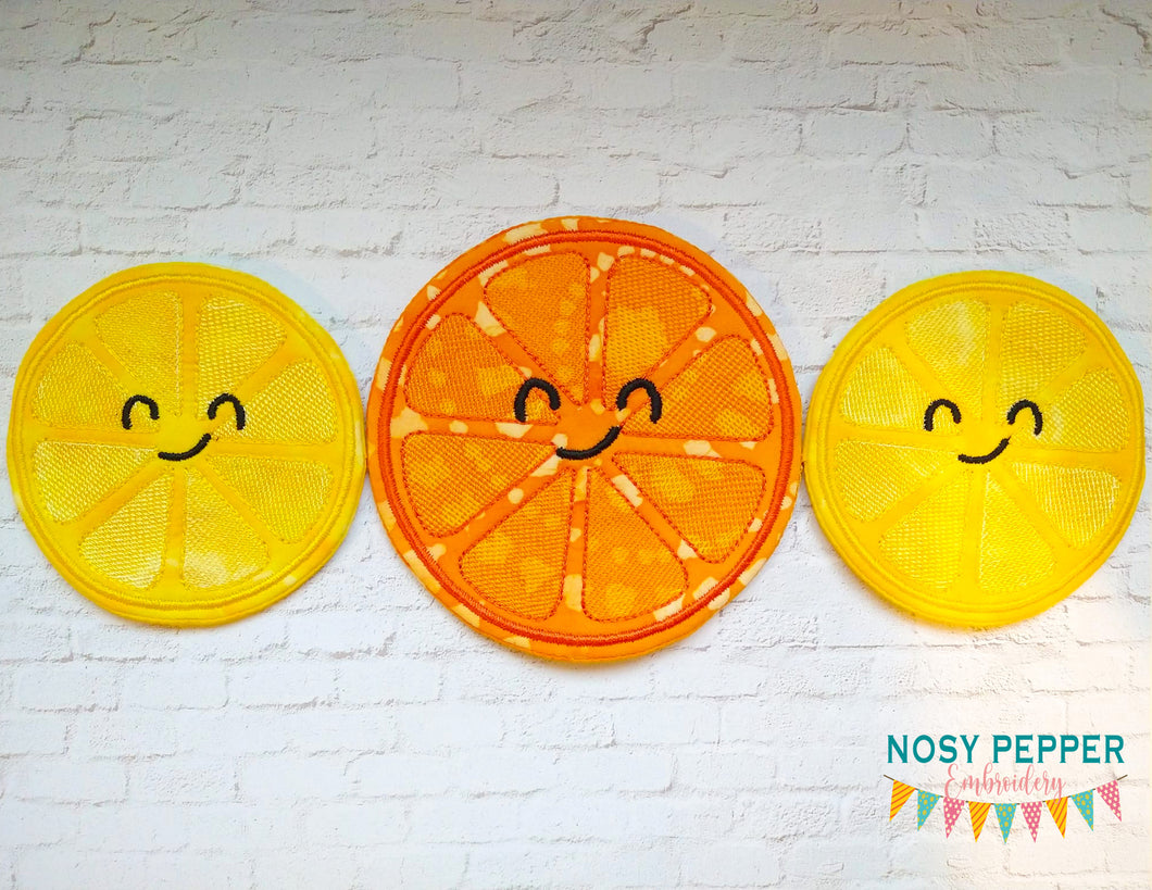 Orange Slice Mug rug envelope style machine embroidery design (6 sizes included) DIGITAL DOWNLOAD