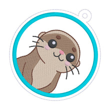 Load image into Gallery viewer, Otter bagtag Sept 24 Patreon Bundle bookmark/ornament/bag tag machine embroidery design DIGITAL DOWNLOAD