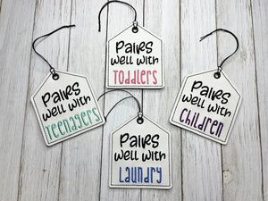 Parenting wine tags (set of 4 designs) machine embroidery design DIGITAL DOWNLOAD