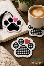 Load image into Gallery viewer, Paw Applique Set (includes coaster &amp; bookmark/bag tag/ornament designs) machine embroidery design DIGITAL DOWNLOAD