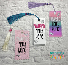 Load image into Gallery viewer, Pawsed bookmark/ornament/bag tag March 25 Mystery Bundle machine embroidery design DIGITAL DOWNLOAD