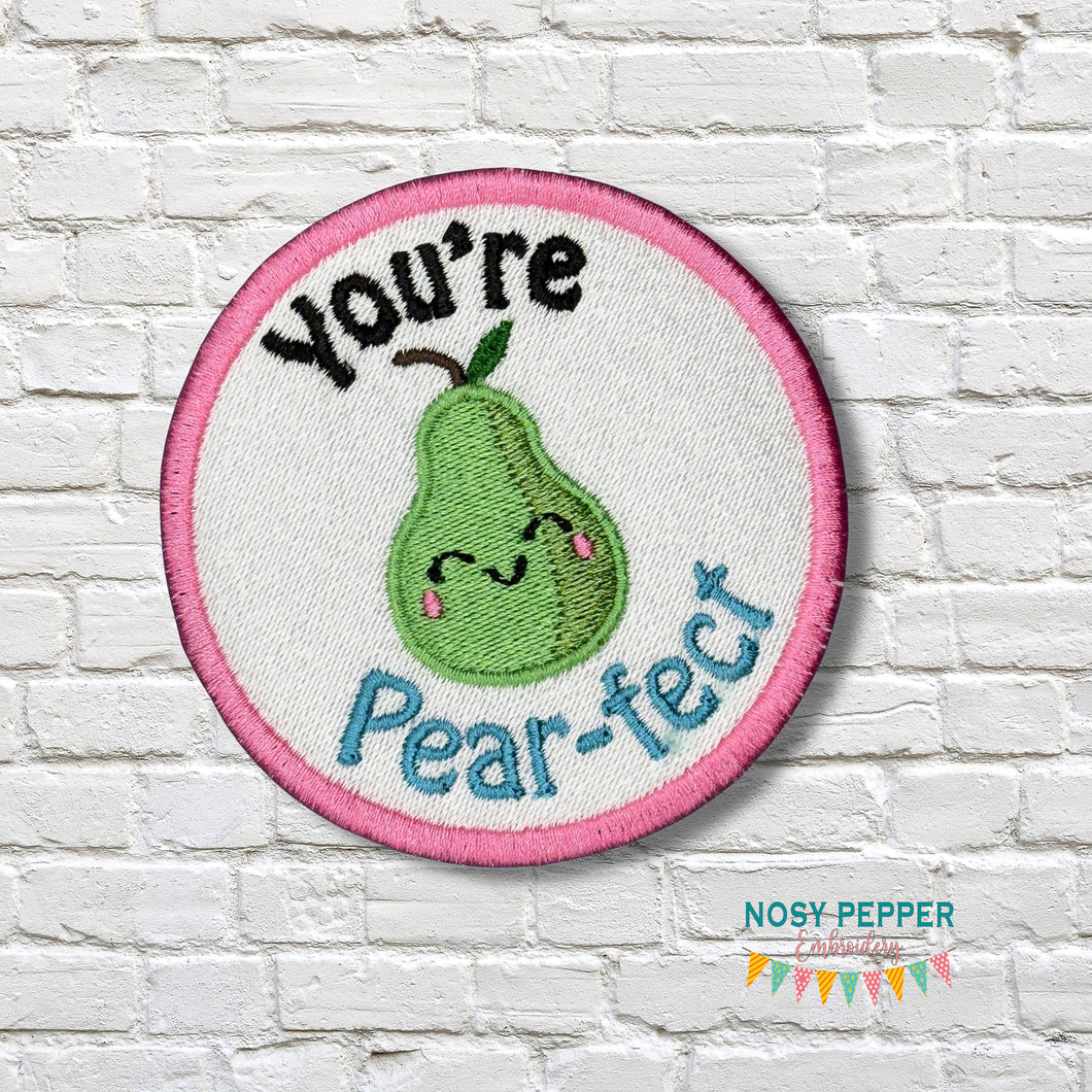 Pear-fect patch (2 sizes included) machine embroidery design DIGITAL DOWNLOAD