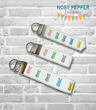 Load image into Gallery viewer, Peeps key fob set March 25 Mystery Bundle machine embroidery file (3 sizes, single and multi files included) DIGITAL DOWNLOAD