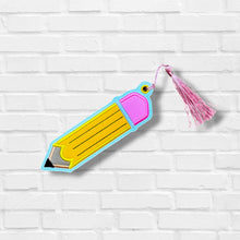 Load image into Gallery viewer, Pencil applique 5x7 bookmark/bag tag/ornament machine embroidery design DIGITAL DOWNLOAD