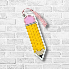 Load image into Gallery viewer, Pencil applique 5x7 bookmark/bag tag/ornament machine embroidery design DIGITAL DOWNLOAD