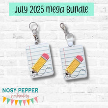 Load image into Gallery viewer, Pencil lanyard card case machine embroidery design (eyelet and snap tab designs included) DIGITAL DOWNLOAD